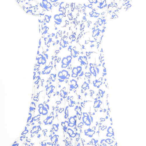 Marks and Spencer Womens White Geometric Linen A-Line Size 12 Square Neck Zip