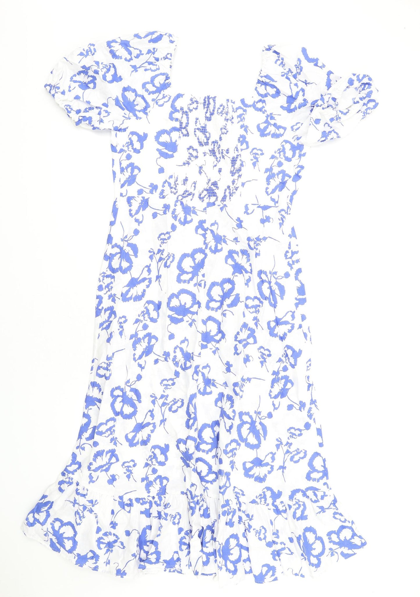 Marks and Spencer Womens White Geometric Linen A-Line Size 12 Square Neck Zip