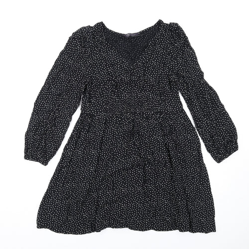 Marks and Spencer Womens Black Polka Dot Viscose Trapeze & Swing Size 14 V-Neck Pullover