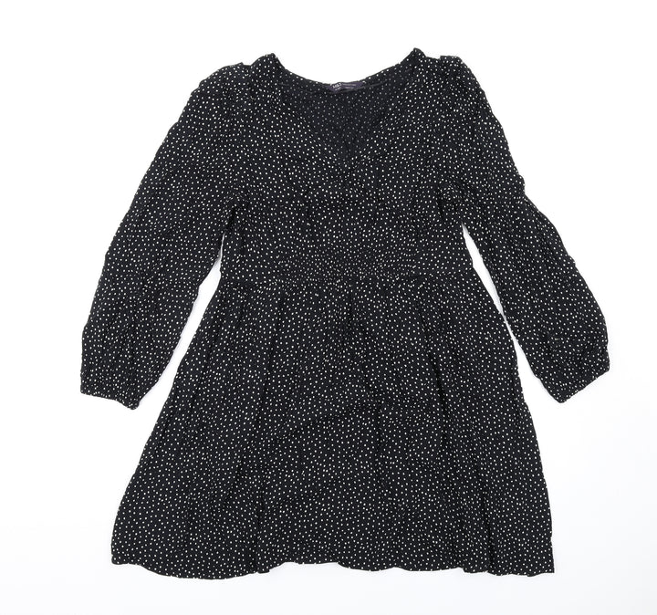 Marks and Spencer Womens Black Polka Dot Viscose Trapeze & Swing Size 14 V-Neck Pullover