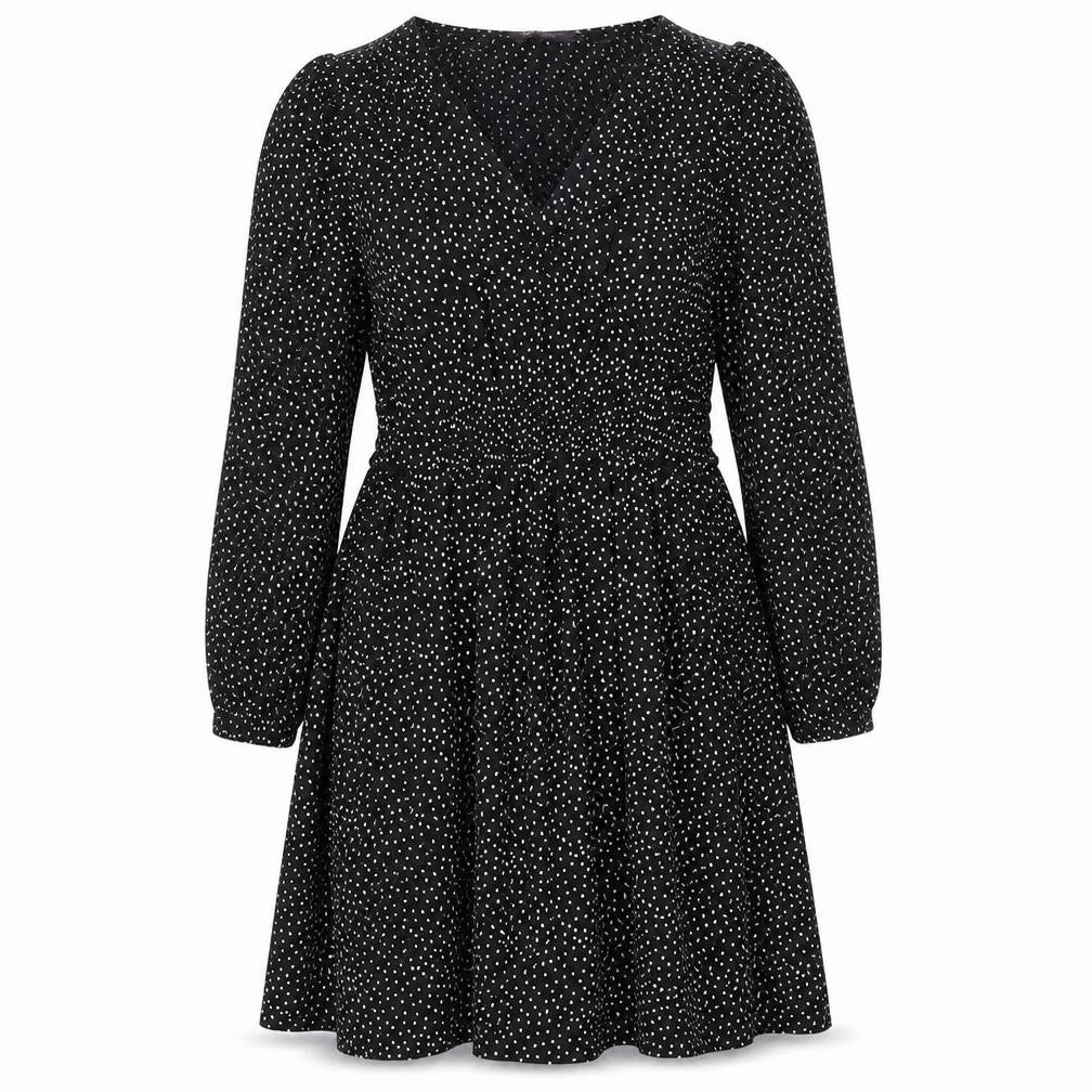 Marks and Spencer Womens Black Polka Dot Viscose Trapeze & Swing Size 14 V-Neck Pullover