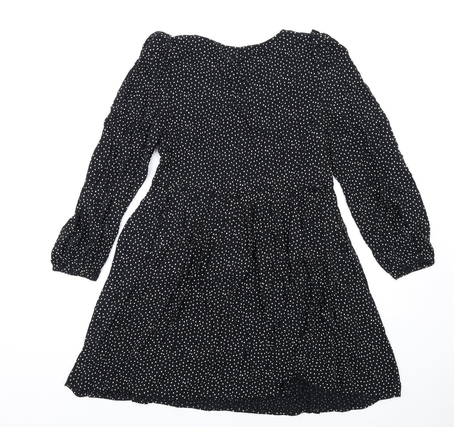 Marks and Spencer Womens Black Polka Dot Viscose Trapeze & Swing Size 14 V-Neck Pullover