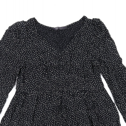 Marks and Spencer Womens Black Polka Dot Viscose Trapeze & Swing Size 14 V-Neck Pullover