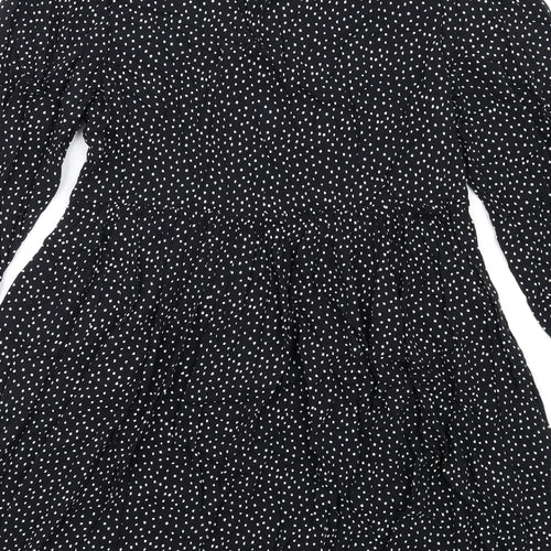 Marks and Spencer Womens Black Polka Dot Viscose Trapeze & Swing Size 14 V-Neck Pullover