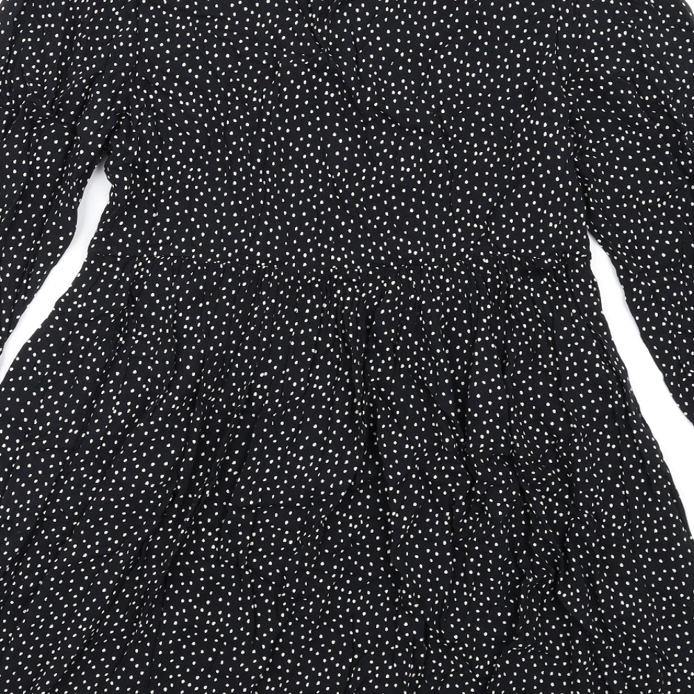 Marks and Spencer Womens Black Polka Dot Viscose Trapeze & Swing Size 14 V-Neck Pullover