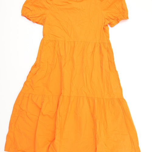 Marks and Spencer Womens Orange Cotton Ball Gown Size 14 Round Neck Button