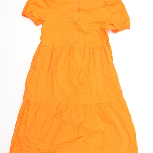 Marks and Spencer Womens Orange Cotton Ball Gown Size 14 Round Neck Button
