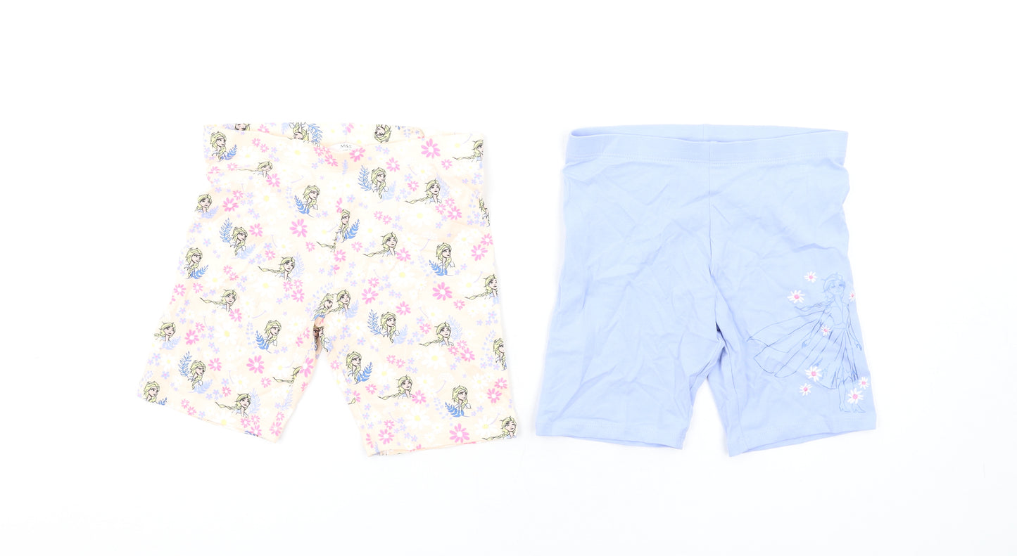 Marks and Spencer Girls Multicoloured Geometric Cotton Biker Shorts Size 8-9 Years L7 in Regular - Frozen