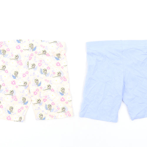 Marks and Spencer Girls Multicoloured Geometric Cotton Biker Shorts Size 8-9 Years L7 in Regular - Frozen
