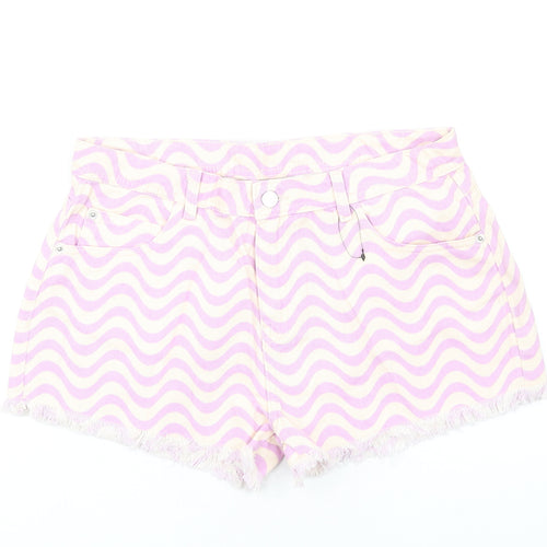 Marks and Spencer Girls Purple Geometric Cotton Cut-Off Shorts Size 15-16 Years Regular Zip