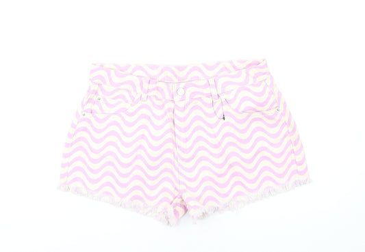 Marks and Spencer Girls Purple Geometric Cotton Cut-Off Shorts Size 15-16 Years Regular Zip