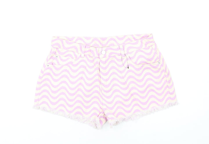 Marks and Spencer Girls Purple Geometric Cotton Cut-Off Shorts Size 15-16 Years Regular Zip