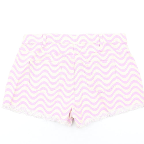 Marks and Spencer Girls Purple Geometric Cotton Cut-Off Shorts Size 15-16 Years Regular Zip