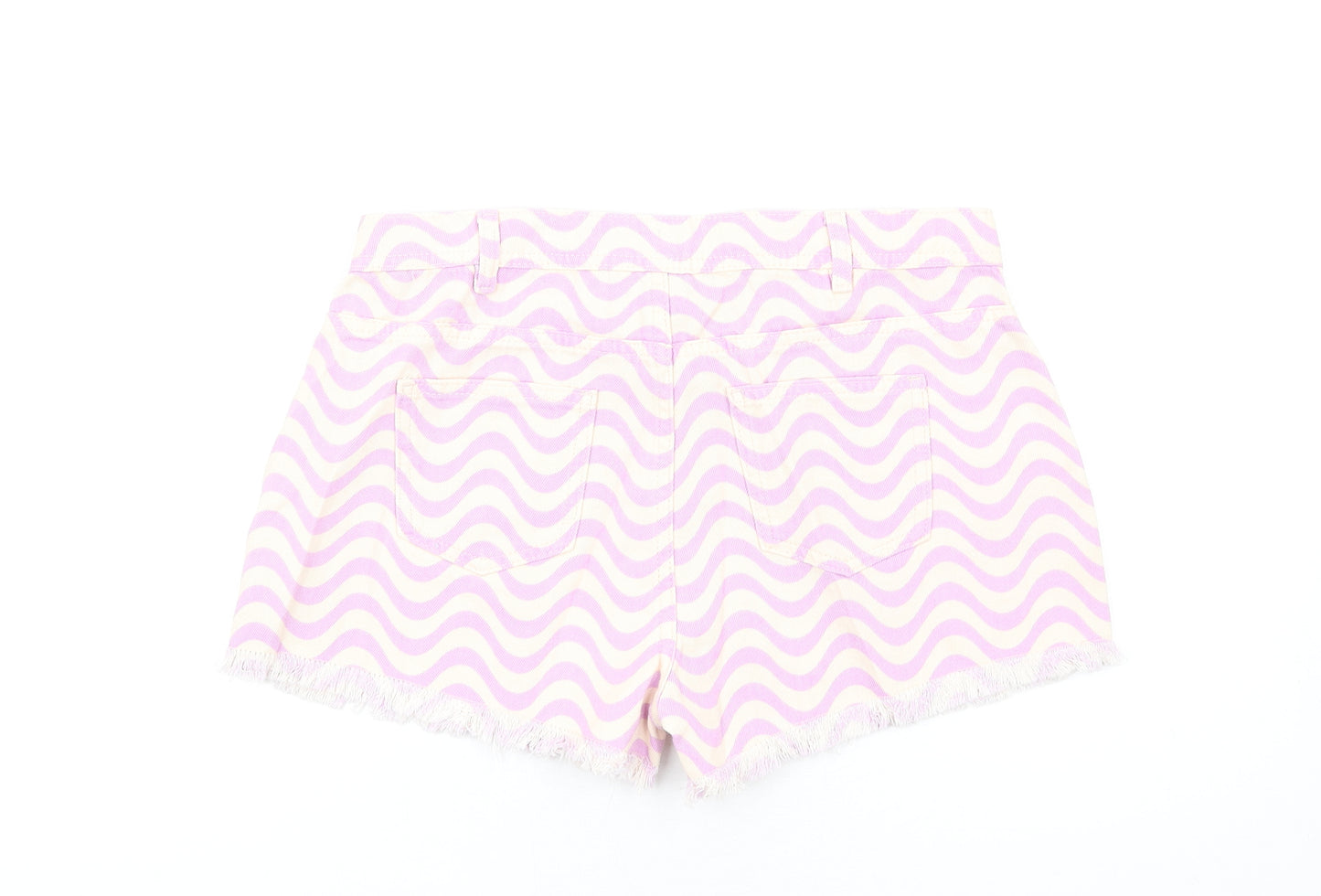 Marks and Spencer Girls Purple Geometric Cotton Cut-Off Shorts Size 15-16 Years Regular Zip