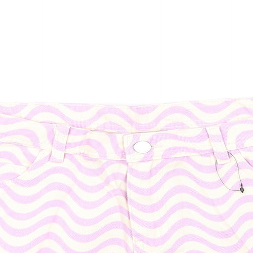 Marks and Spencer Girls Purple Geometric Cotton Cut-Off Shorts Size 15-16 Years Regular Zip