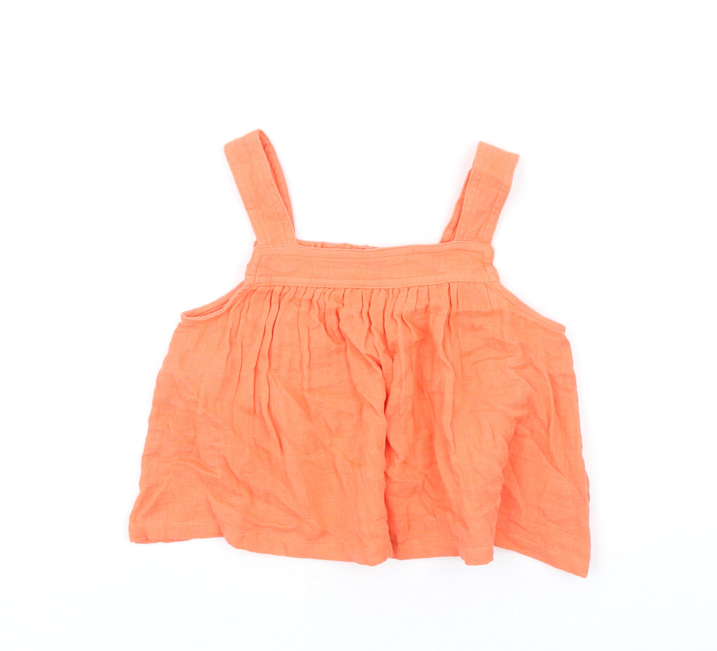 Marks and Spencer Girls Orange Cotton Basic Tank Size 7-8 Years Square Neck Pullover