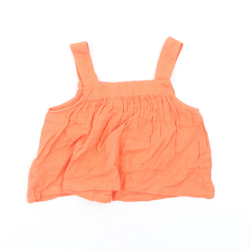 Marks and Spencer Girls Orange Cotton Basic Tank Size 7-8 Years Square Neck Pullover