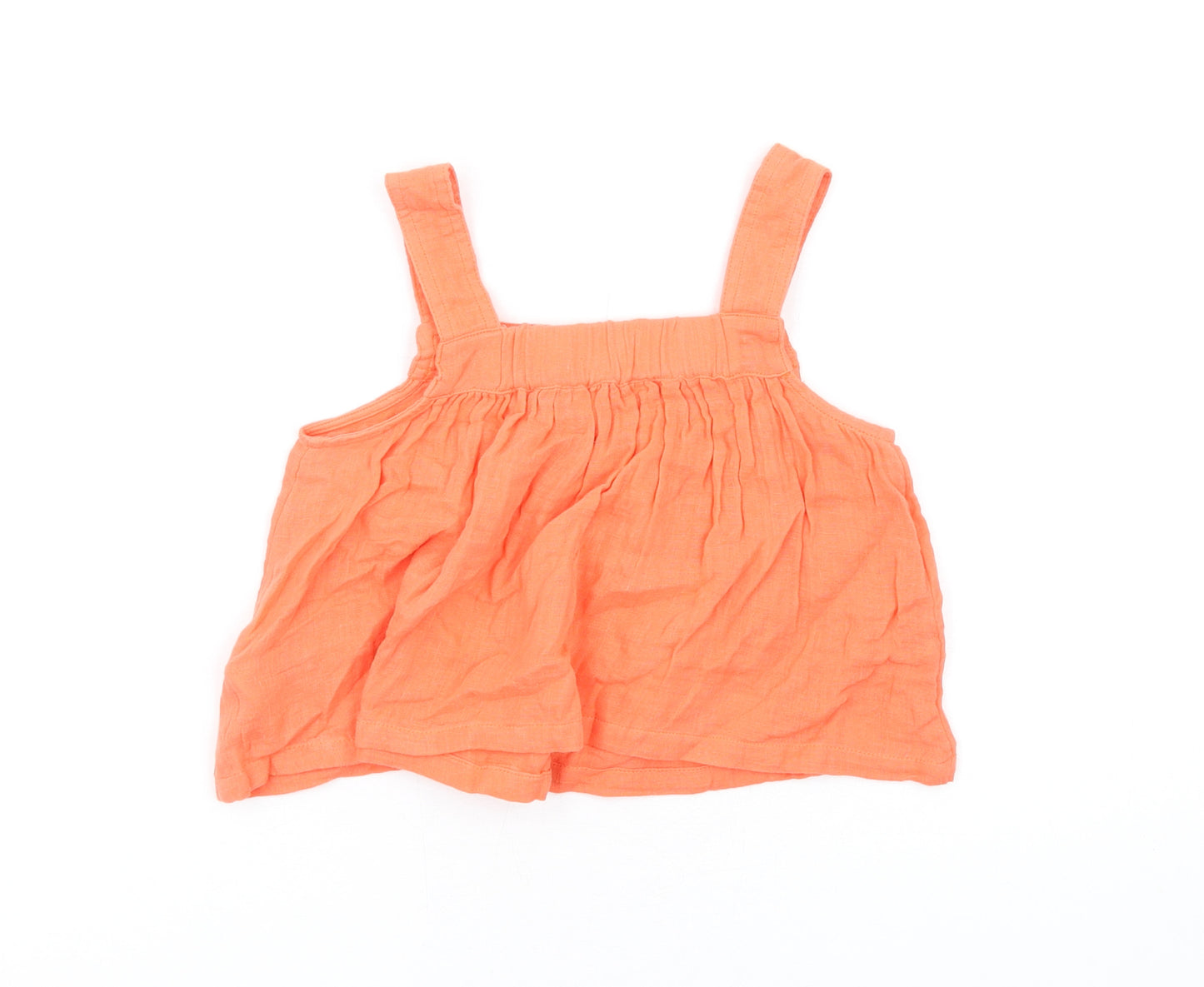 Marks and Spencer Girls Orange Cotton Basic Tank Size 7-8 Years Square Neck Pullover