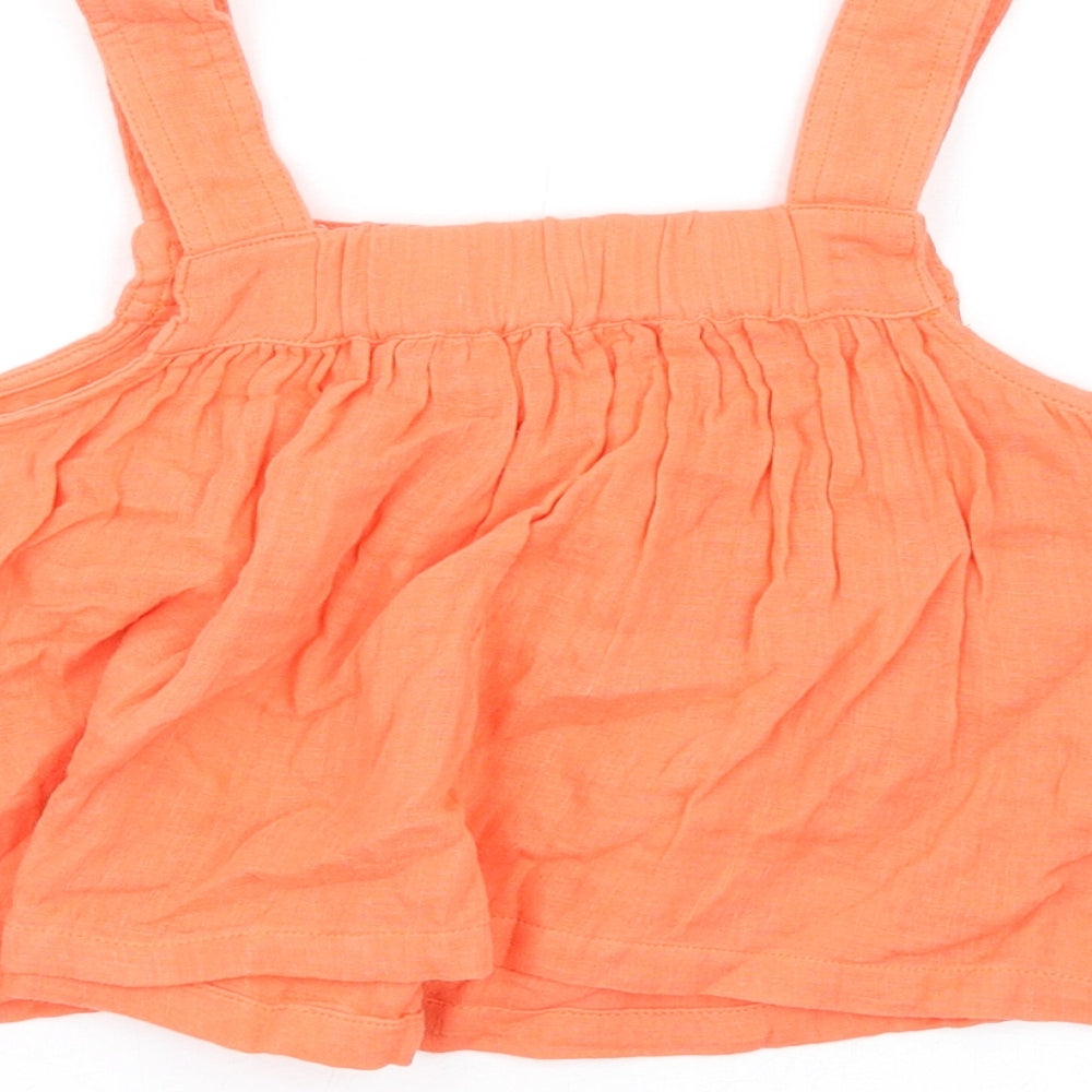 Marks and Spencer Girls Orange Cotton Basic Tank Size 7-8 Years Square Neck Pullover