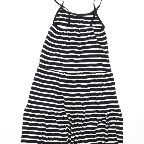 Marks and Spencer Girls Black Striped Cotton A-Line Size 8-9 Years Square Neck Pullover