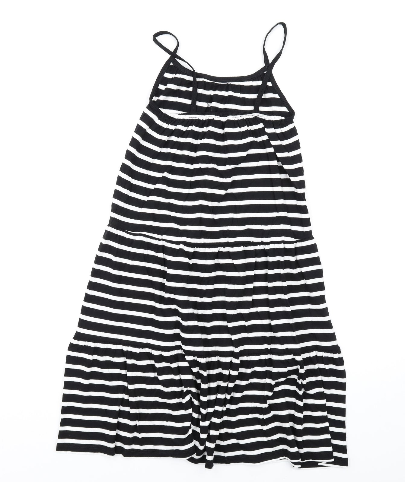 Marks and Spencer Girls Black Striped Cotton A-Line Size 8-9 Years Square Neck Pullover