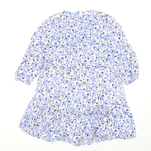 Marks and Spencer Womens Blue Geometric Cotton Trapeze & Swing Size 10 V-Neck Button