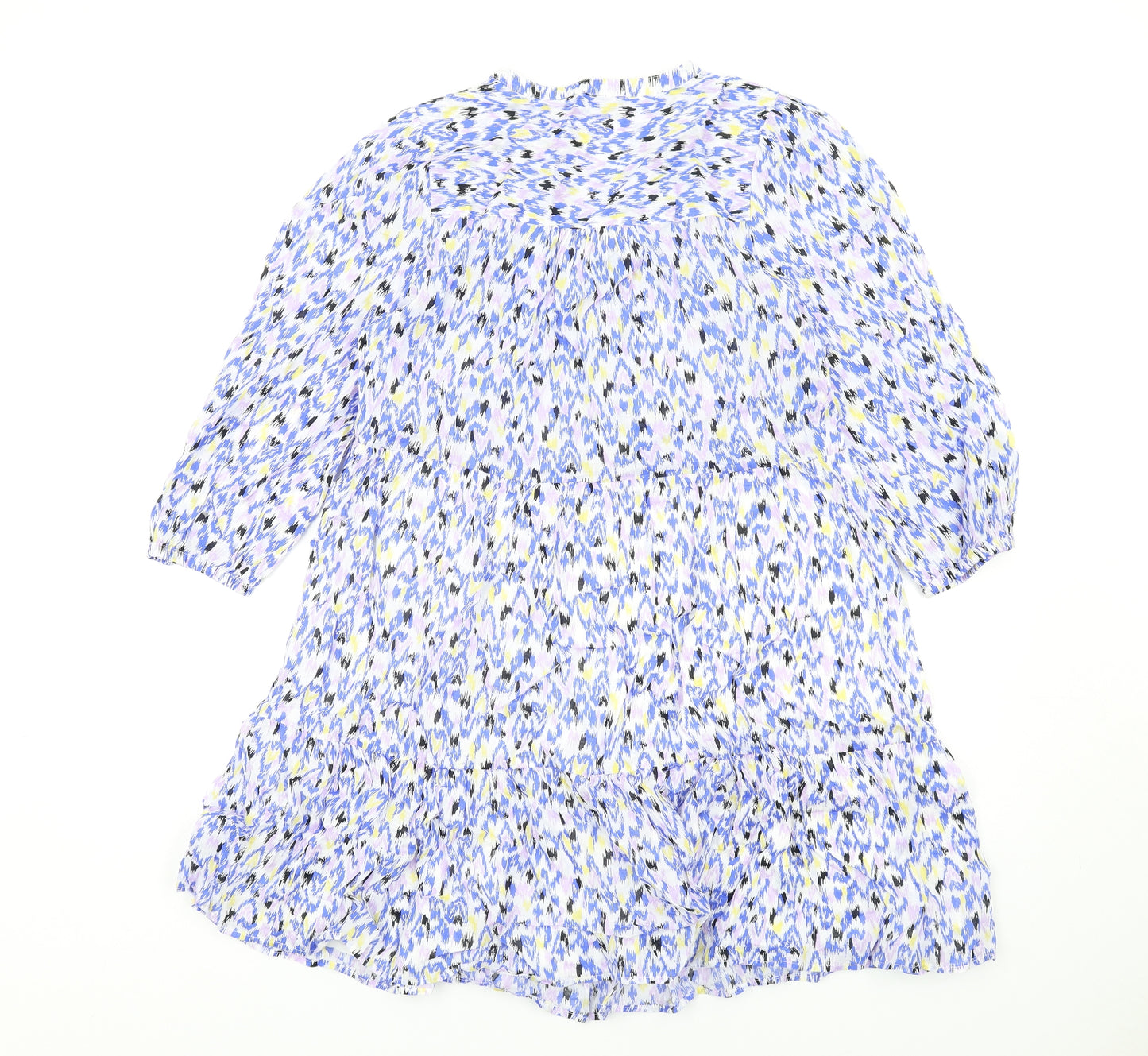 Marks and Spencer Womens Blue Geometric Cotton Trapeze & Swing Size 10 V-Neck Button