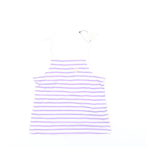 Marks and Spencer Girls Purple Striped Cotton Basic Tank Size 2-3 Years Square Neck Pullover