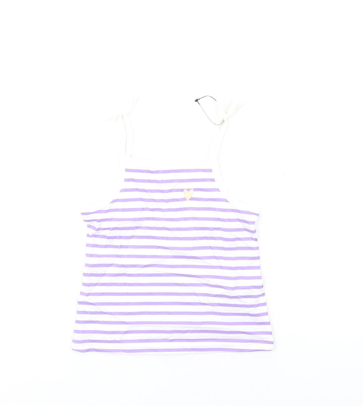 Marks and Spencer Girls Purple Striped Cotton Basic Tank Size 2-3 Years Square Neck Pullover