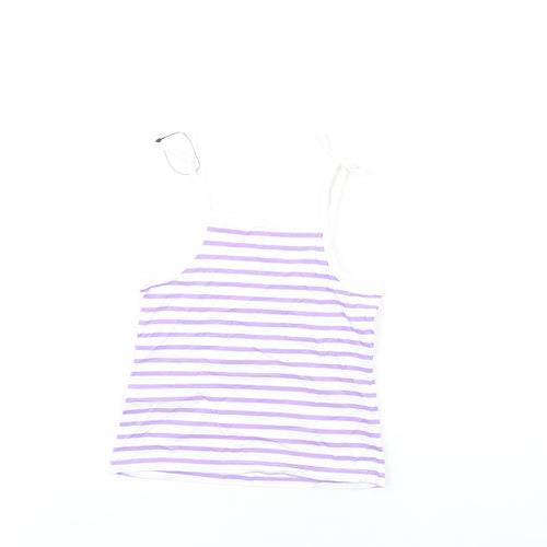 Marks and Spencer Girls Purple Striped Cotton Basic Tank Size 2-3 Years Square Neck Pullover