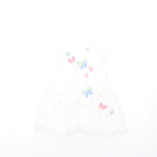 Marks and Spencer Girls White PLA Fibre Tutu Dress Size 18-24 Months Round Neck Button
