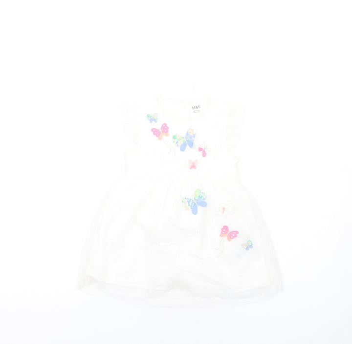 Marks and Spencer Girls White PLA Fibre Tutu Dress Size 18-24 Months Round Neck Button