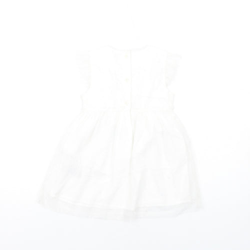 Marks and Spencer Girls White PLA Fibre Tutu Dress Size 18-24 Months Round Neck Button