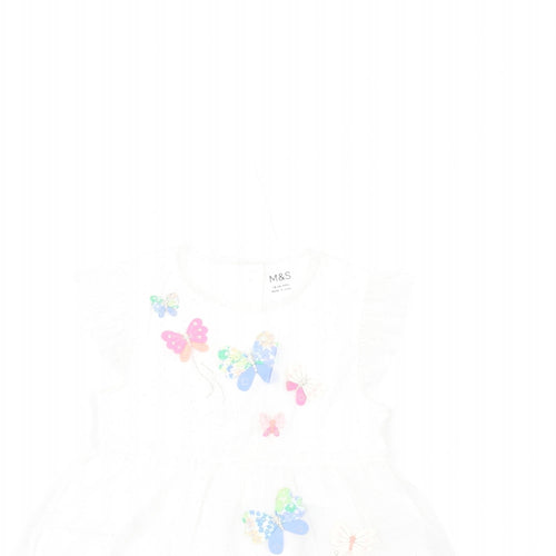Marks and Spencer Girls White PLA Fibre Tutu Dress Size 18-24 Months Round Neck Button