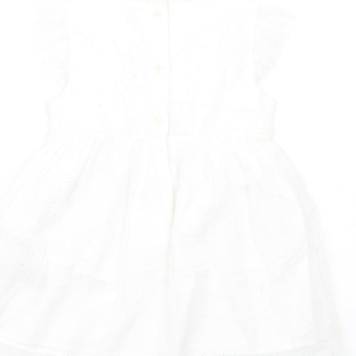 Marks and Spencer Girls White PLA Fibre Tutu Dress Size 18-24 Months Round Neck Button