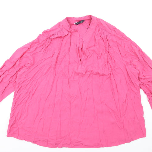 Marks and Spencer Womens Pink Viscose Basic T-Shirt Size 24 V-Neck