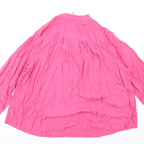 Marks and Spencer Womens Pink Viscose Basic T-Shirt Size 24 V-Neck