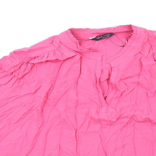 Marks and Spencer Womens Pink Viscose Basic T-Shirt Size 24 V-Neck
