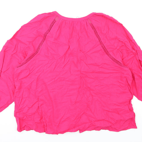 Marks and Spencer Womens Pink Linen Basic Button-Up Size 22 V-Neck