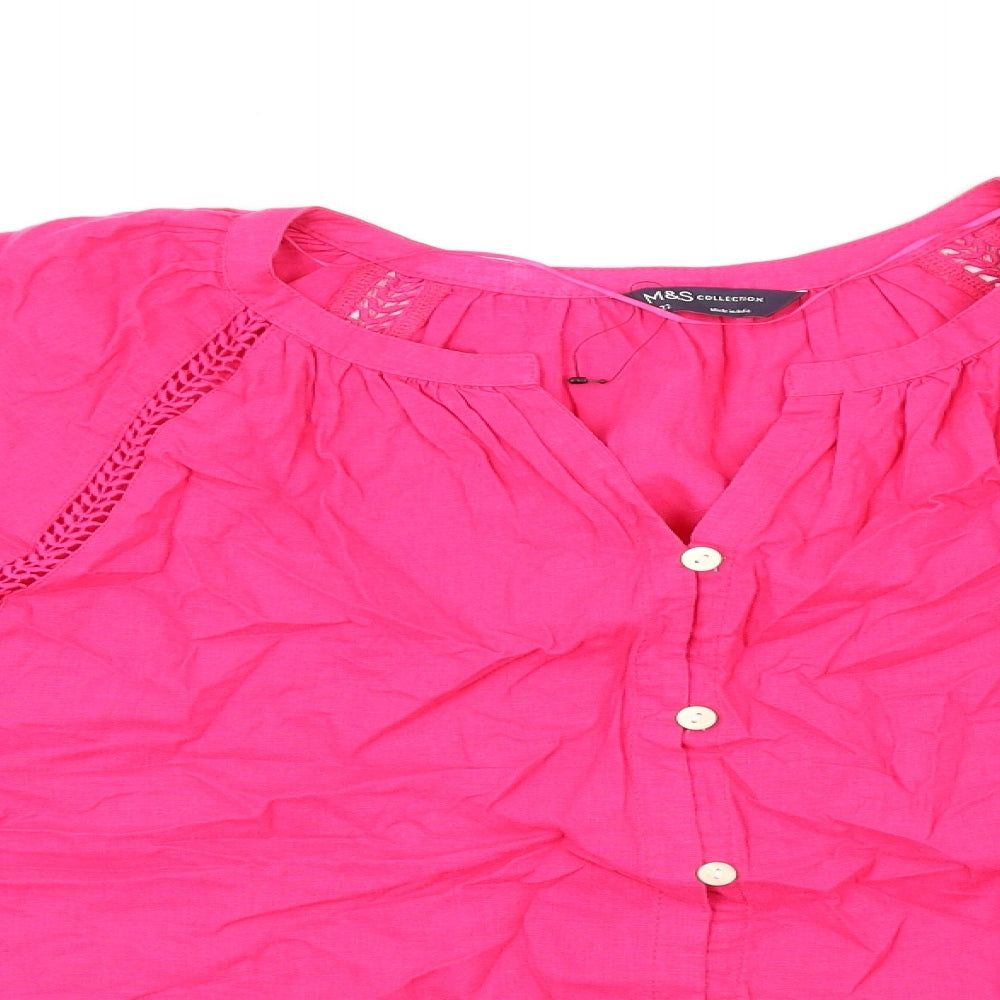 Marks and Spencer Womens Pink Linen Basic Button-Up Size 22 V-Neck