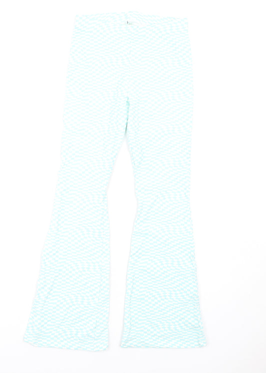 Marks and Spencer Girls Blue Geometric Cotton Carrot Trousers Size 13-14 Years L29 in Regular Pullover
