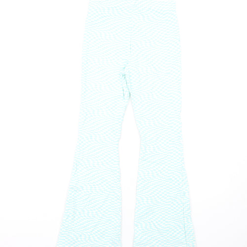 Marks and Spencer Girls Blue Geometric Cotton Carrot Trousers Size 13-14 Years L29 in Regular Pullover