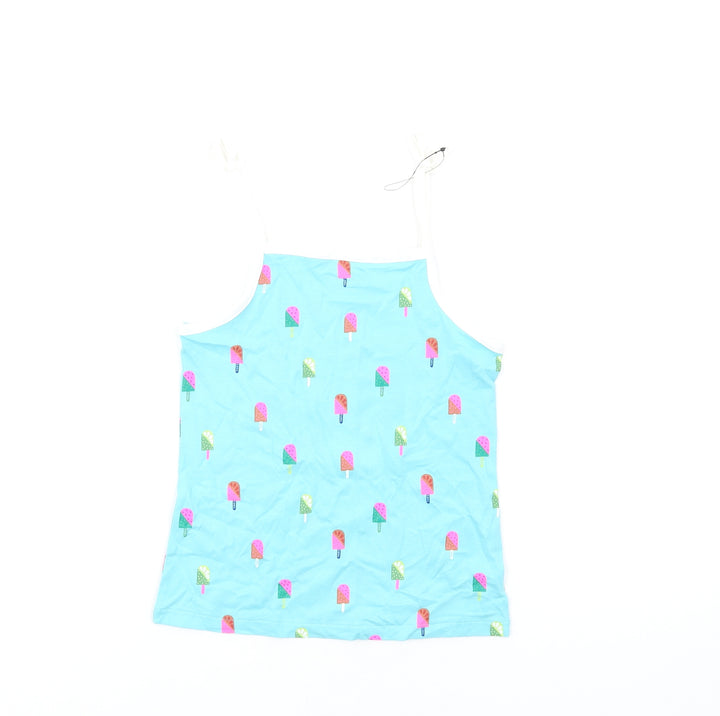 Marks and Spencer Girls Beige Geometric Cotton Basic Tank Size 6-7 Years Square Neck Pullover