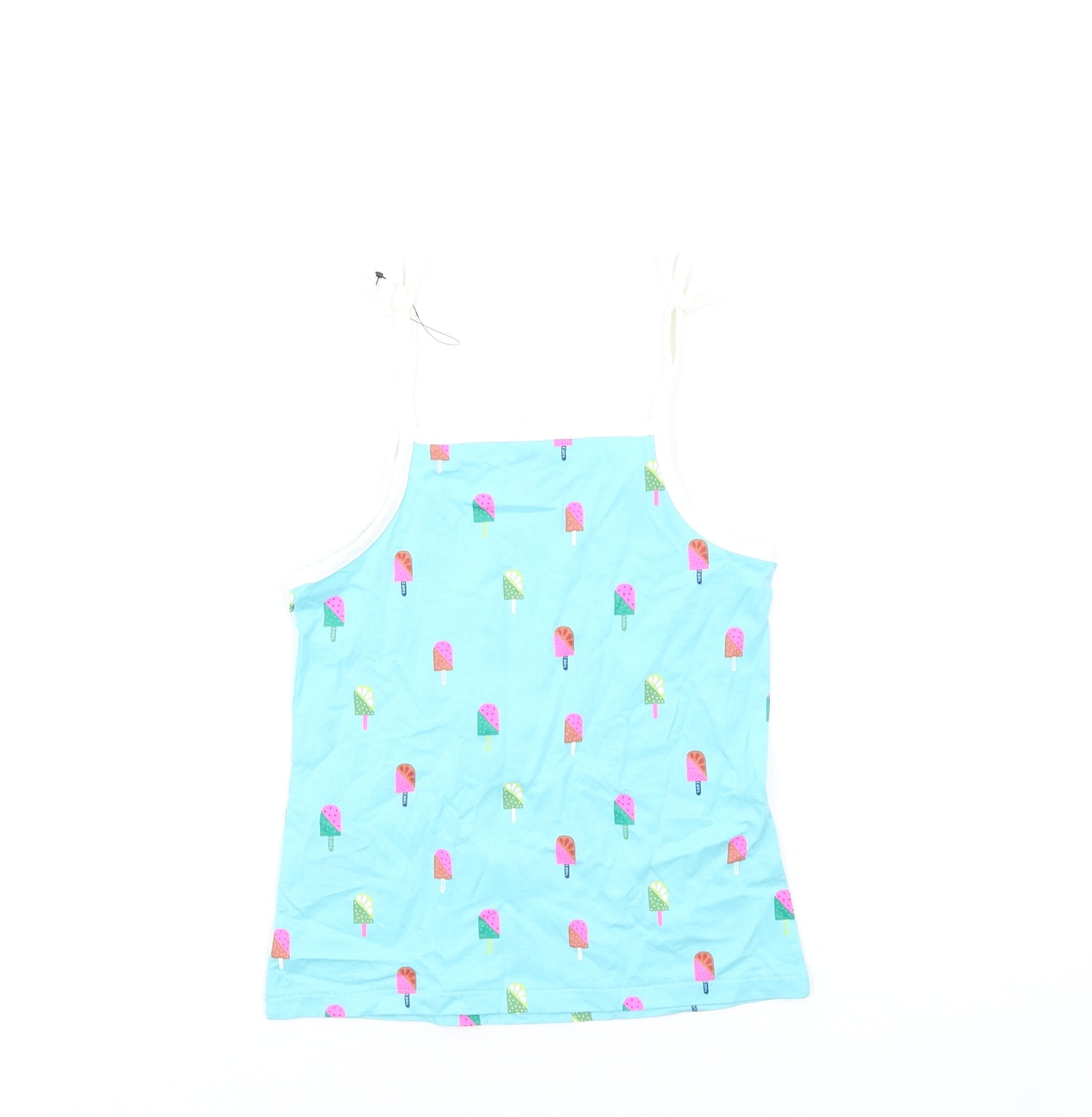 Marks and Spencer Girls Beige Geometric Cotton Basic Tank Size 6-7 Years Square Neck Pullover