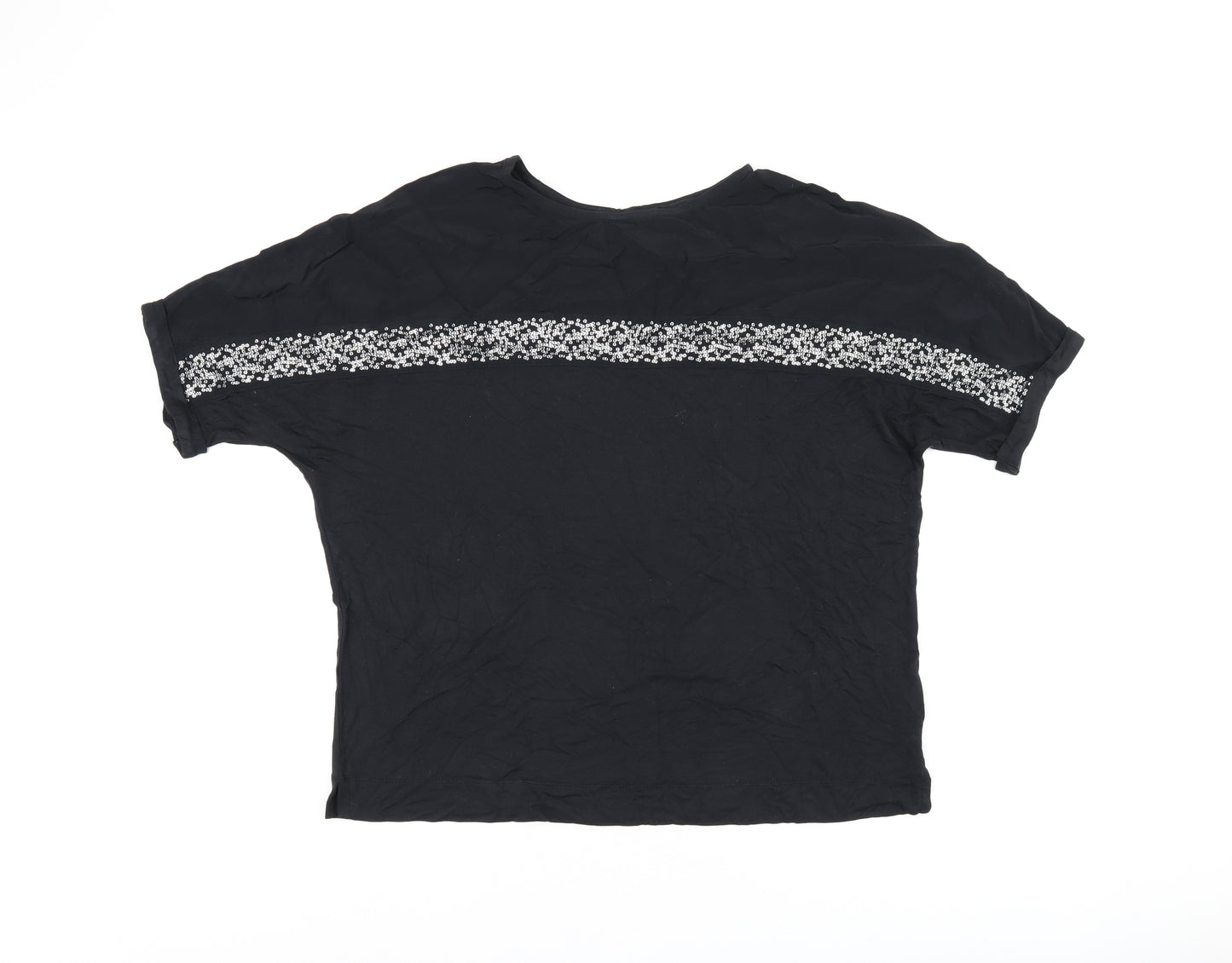 NEXT Womens Black Viscose Basic T-Shirt Size 10 Round Neck