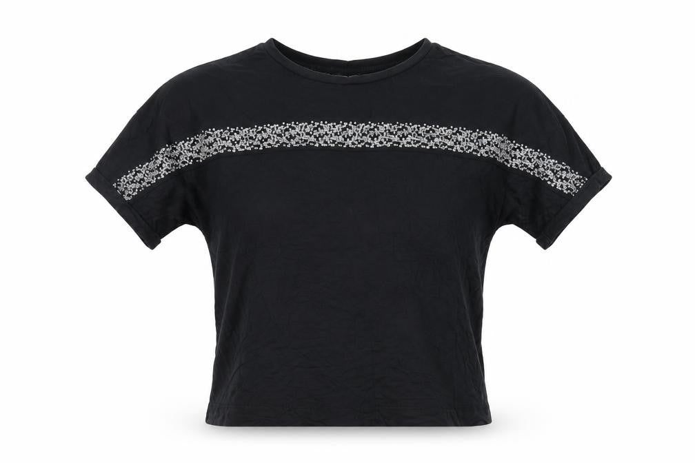 Front view of Next women’s black viscose basic t-shirt, size UK 10, round neck