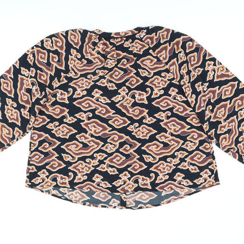 Per Una Womens Black Geometric Polyester Basic Button-Up Size 16 Round Neck