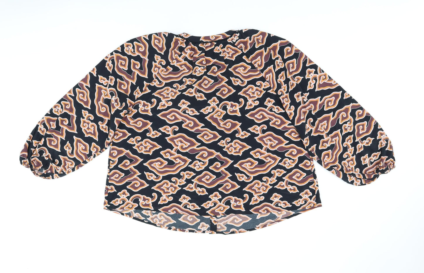 Per Una Womens Black Geometric Polyester Basic Button-Up Size 16 Round Neck