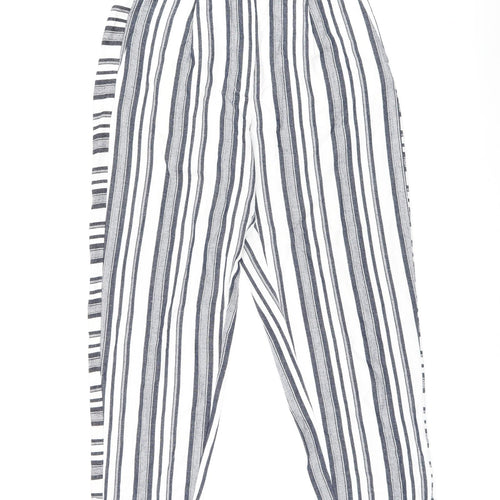 Topshop Womens White Striped Polyester Trousers Size 12 L25 in Regular Zip