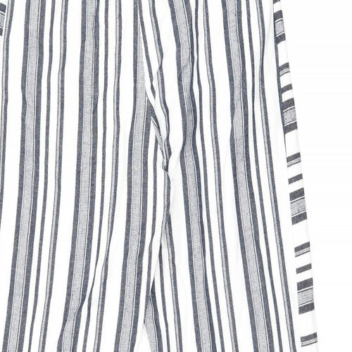 Topshop Womens White Striped Polyester Trousers Size 12 L25 in Regular Zip